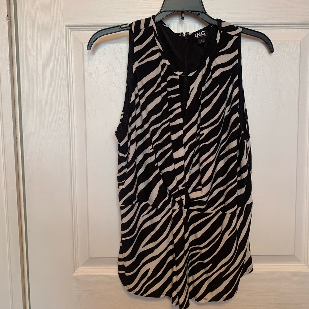 INC International Concepts Black and White Zebra-Stripe Sleeveless Blouse